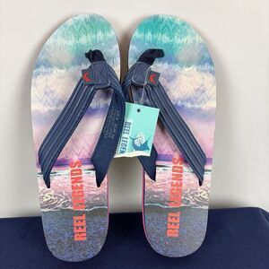 REEL LEGENDS Women Nautical Navy Blue/Pink Thong Sandals/Flip Flops Size 8 -NWT